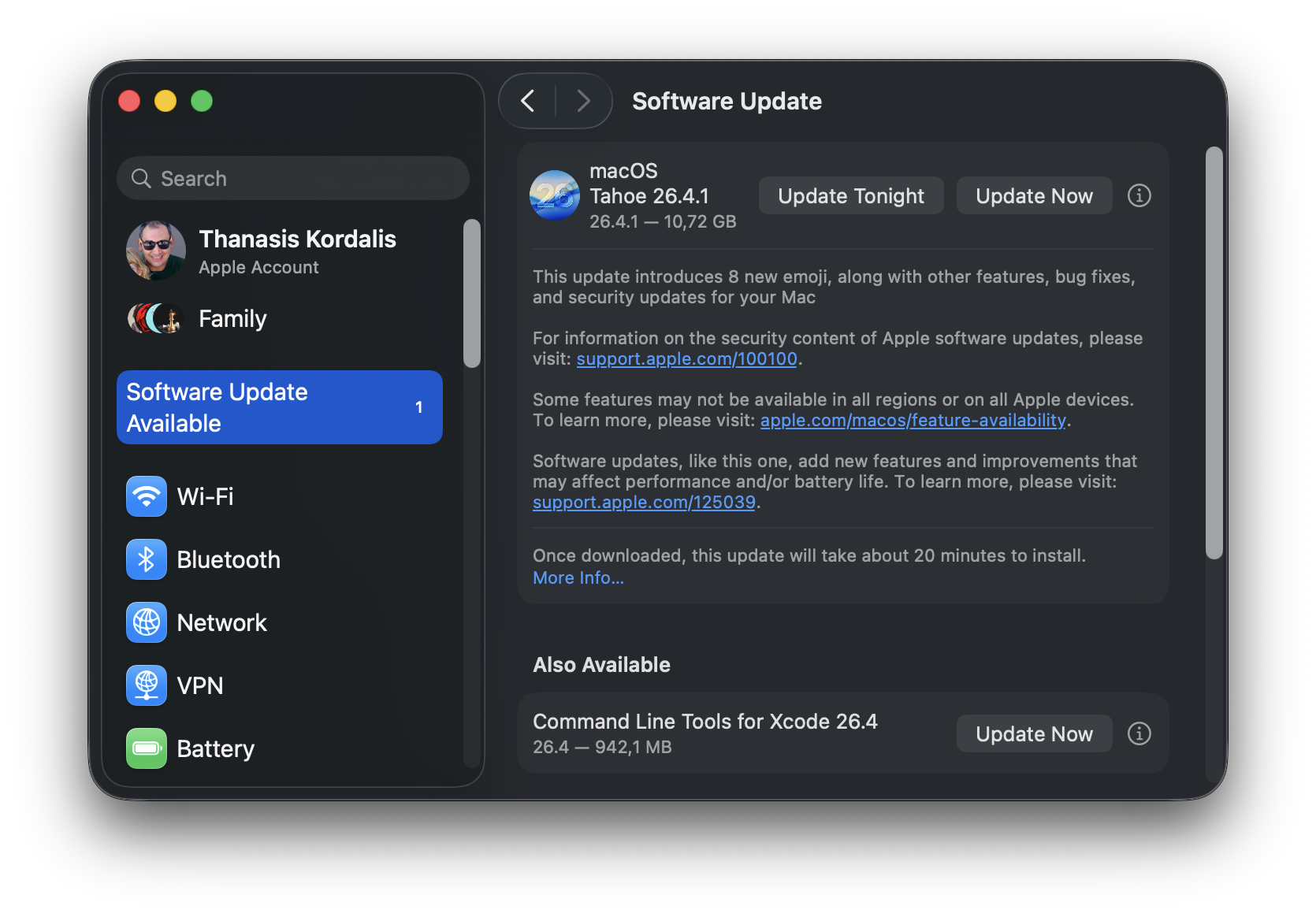 macOS Tahoe στο Software Update — Update Now