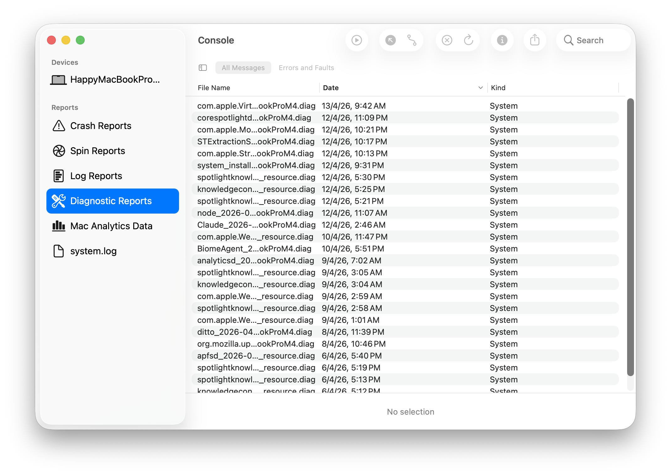 Console app — Reports → Diagnostic Reports με panic logs